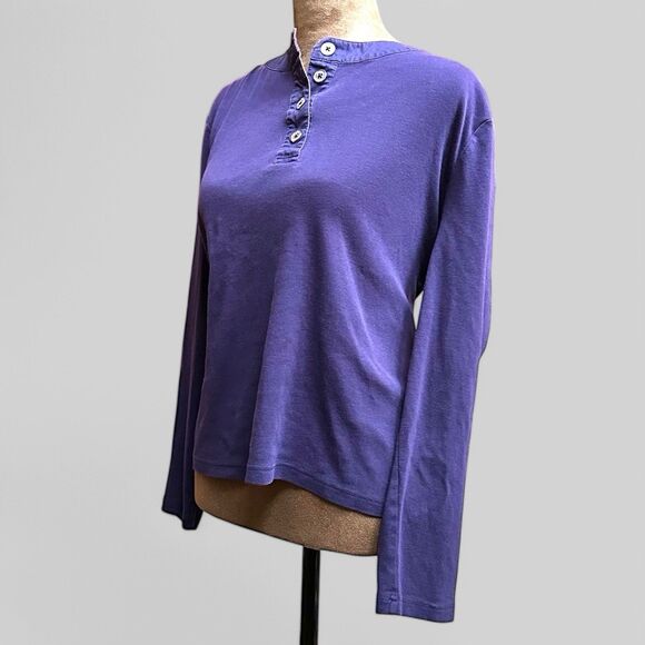 Ralph Lauren Chaps Blue Henley Top XL Womens Timeless Classic Casual Minimalist - Picture 3 of 5